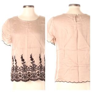 J.  CREW SCALLOPED EMBROIDERED LINEN BLOUSE